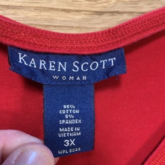 Karen Scott Red Short Sleeve Stitched Design Plus Size 3X - Picture 3 of 5